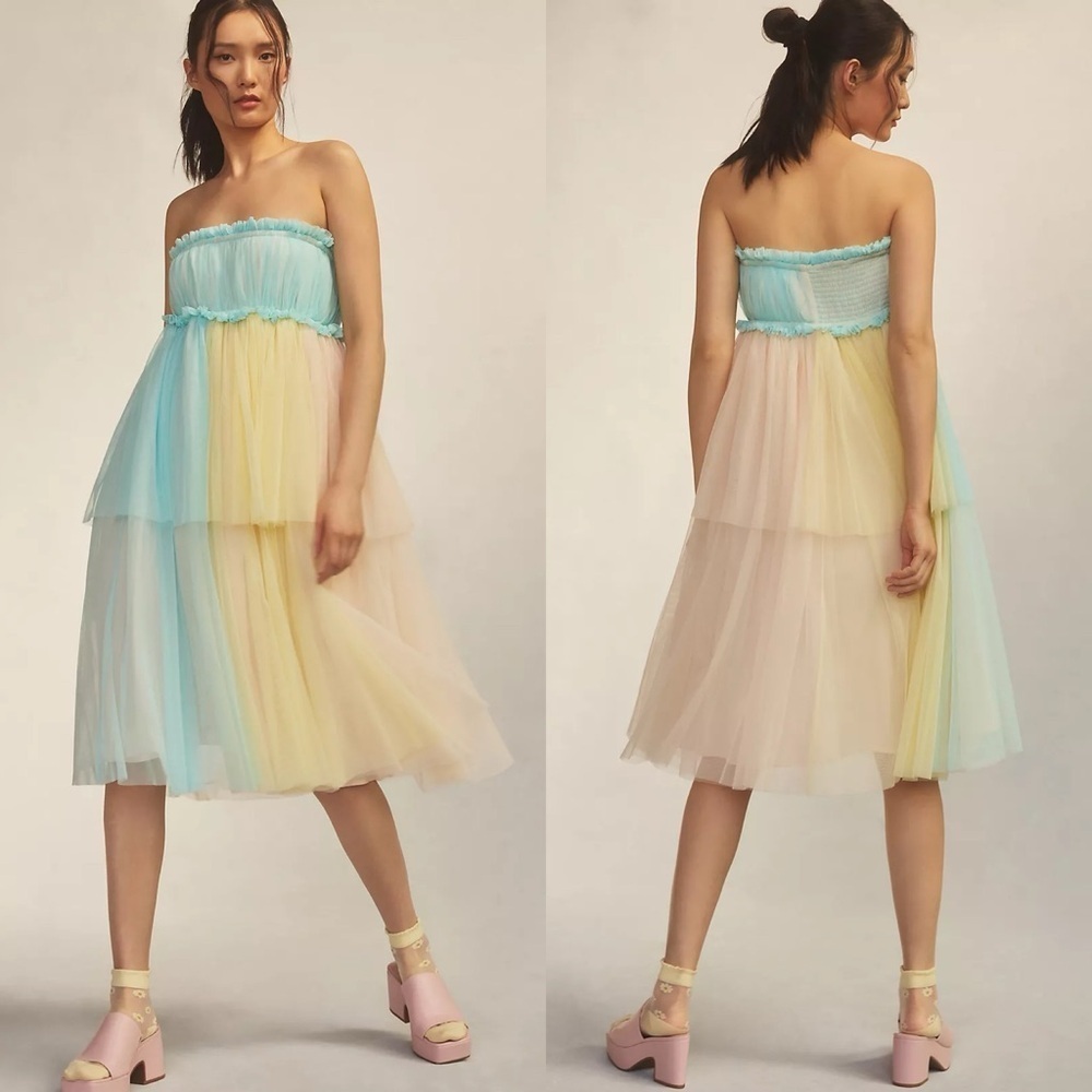 NWT Anthropologie Small Pastel Pernille Rosenkilde Strapless Tiered Tulle Dress